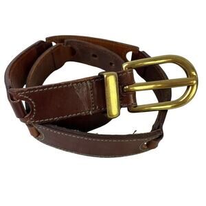 Fossil Womens Leather Brown Tan Gold Tone Buckle Adjustable 1.25" Wide x 26-32"